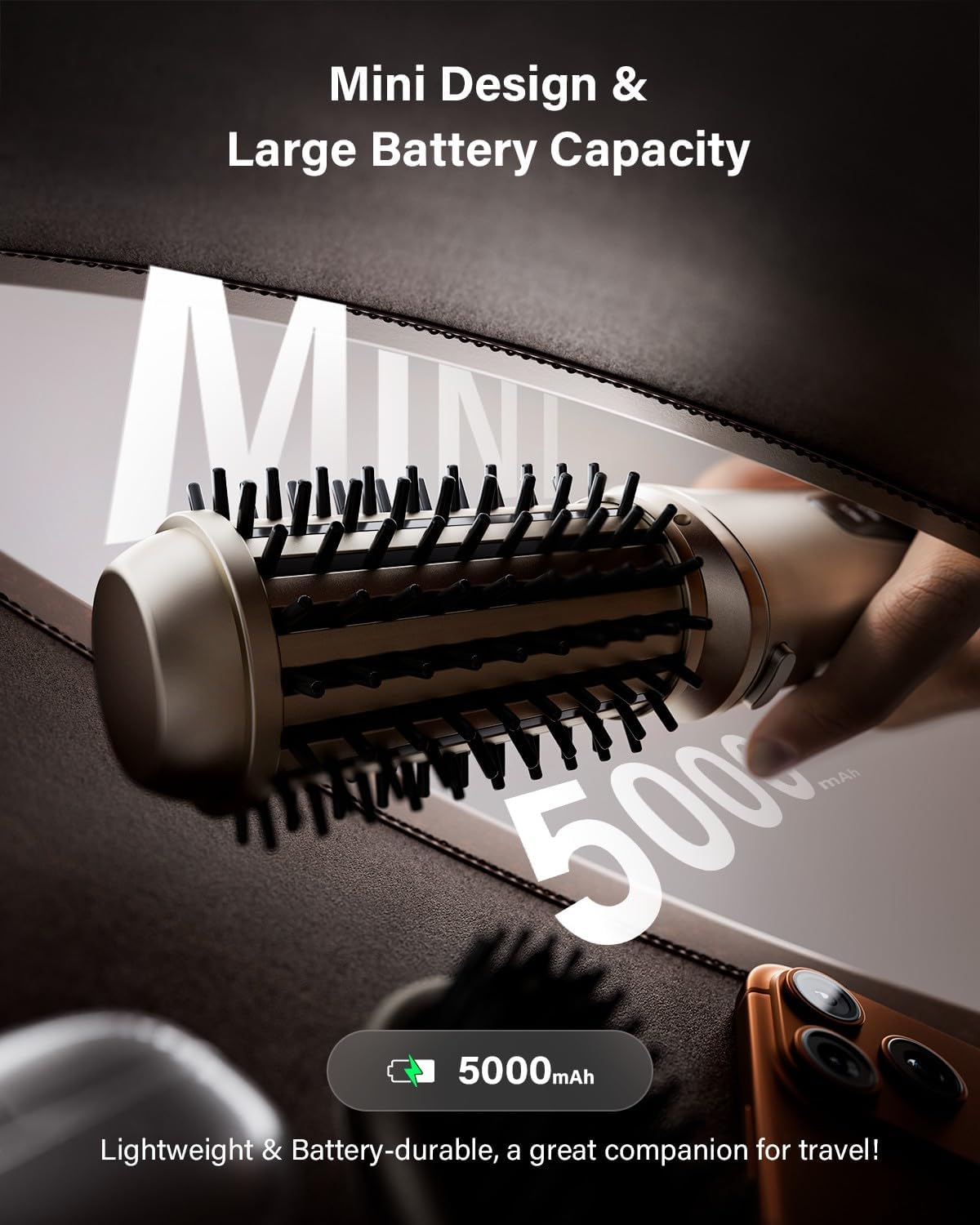 Cordless Hair Straightener Brush, 2 in 1 Curling & Straightening Brush with 200 Million Negative Ions, Mini Travel Hot Straightener Comb for Women, Fast Heating & Dual Voltage